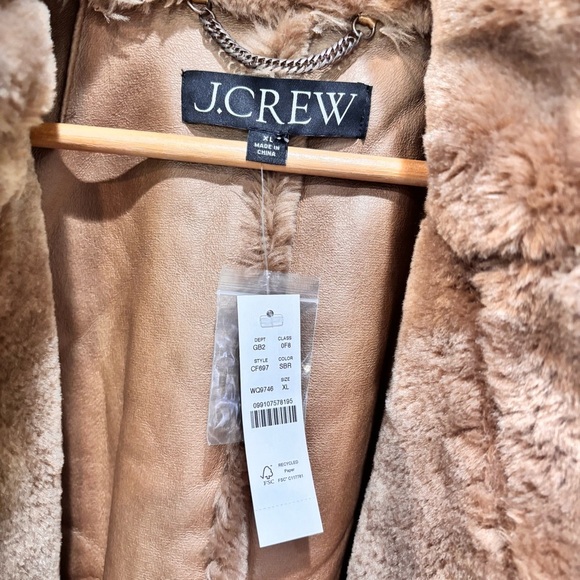 J. Crew Faux Fur Peacoat Brown Women’s Size XL NEW - Picture 2 of 16